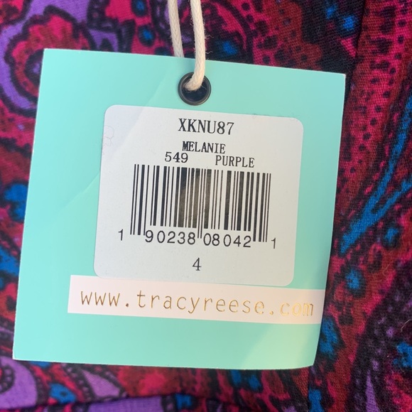 Plenty Dresses by Tracy Reese magenta blue paisley v neck/back cap sleeves - Picture 13 of 13